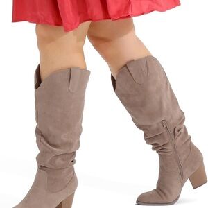 Tan Heeled Boots with Slouchy Design